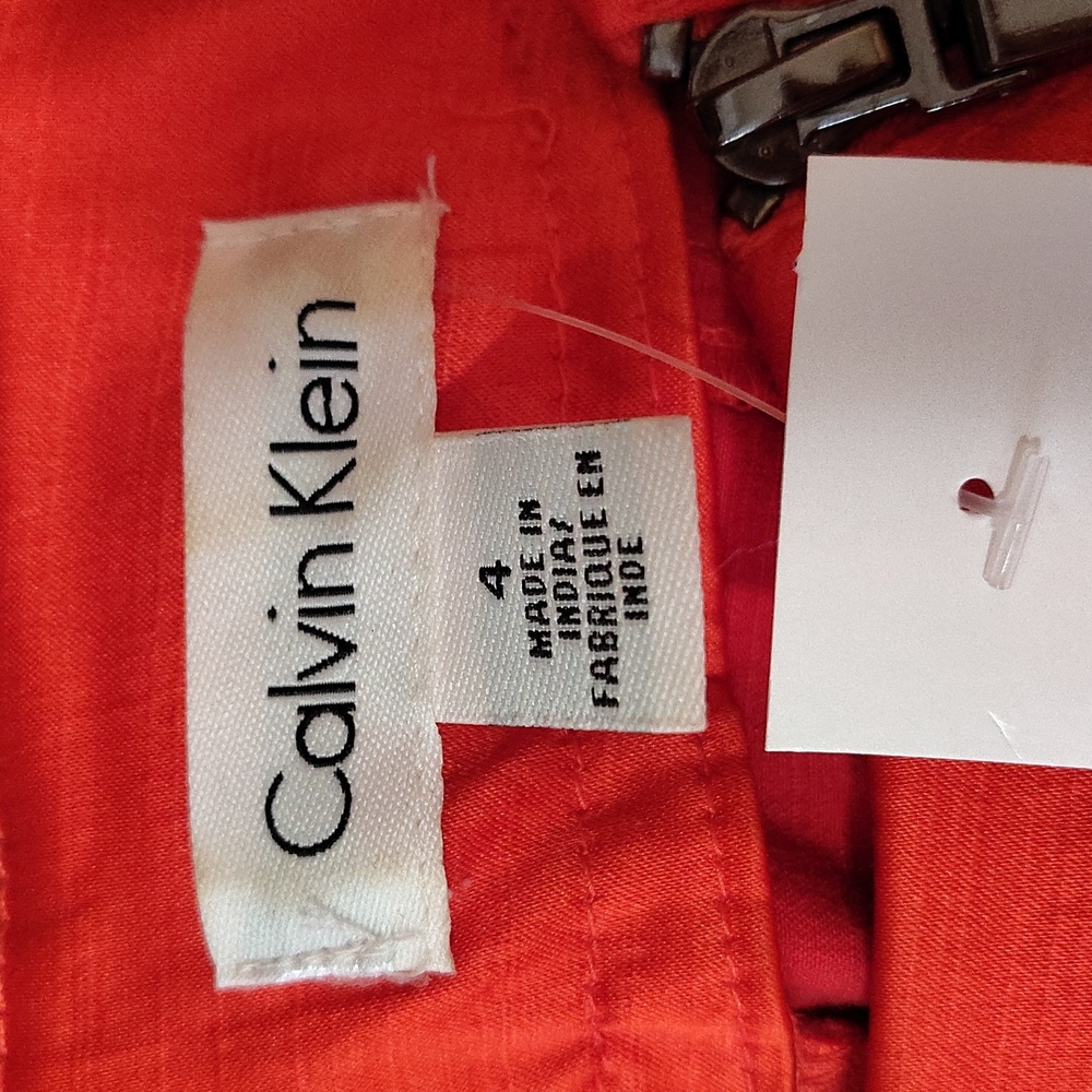 Calvin Klein TAG Satin Dress, Sleeveless SHIFT, ZipUp, Orange, Stretchy, 4 - Picture 3 of 14